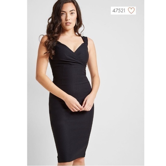 Modcloth RockSteady Black Pinup Dress Surplice New - Picture 1 of 9